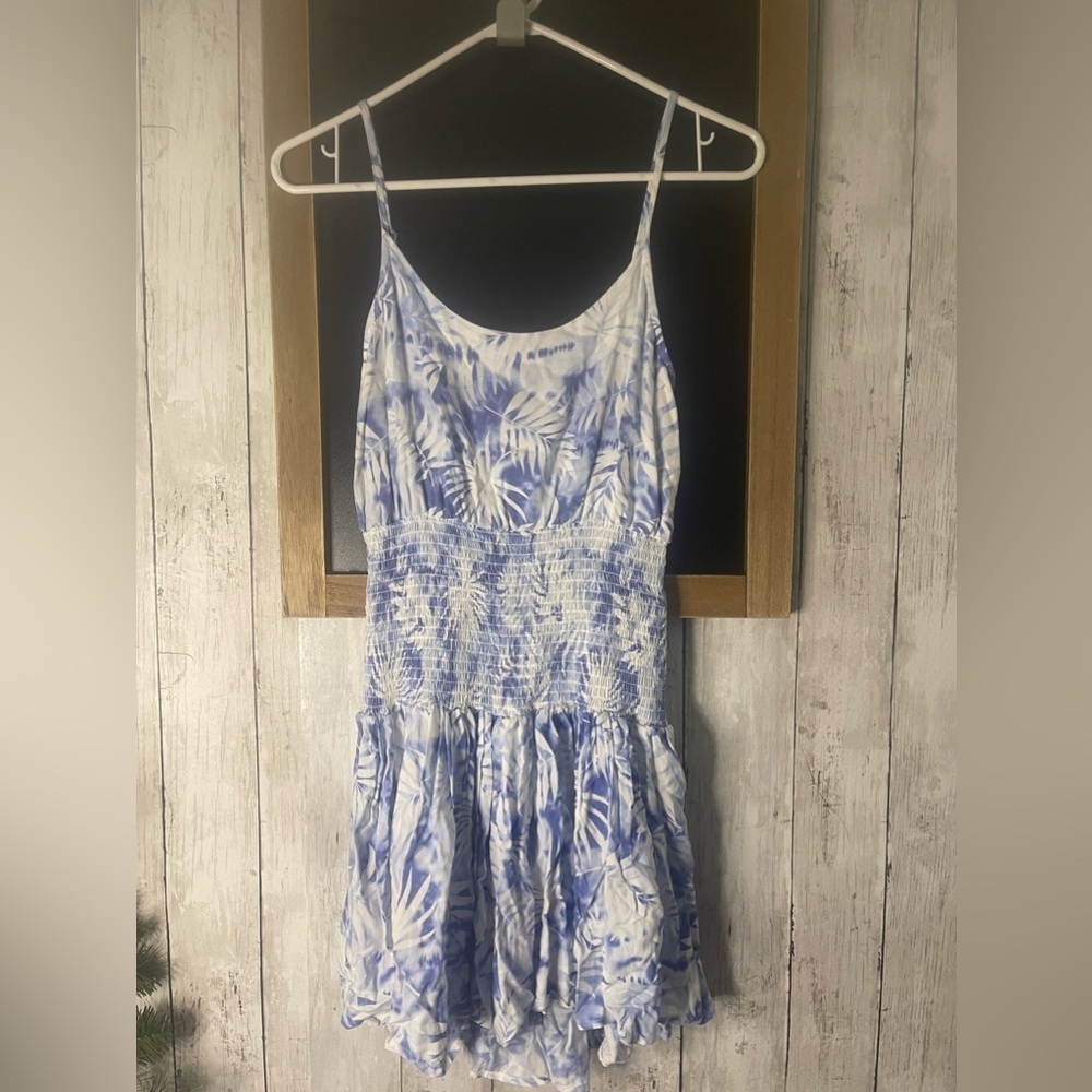 Ocean Drive Womens Size S Swim Cover-up Dress Blue and White Palm Tree